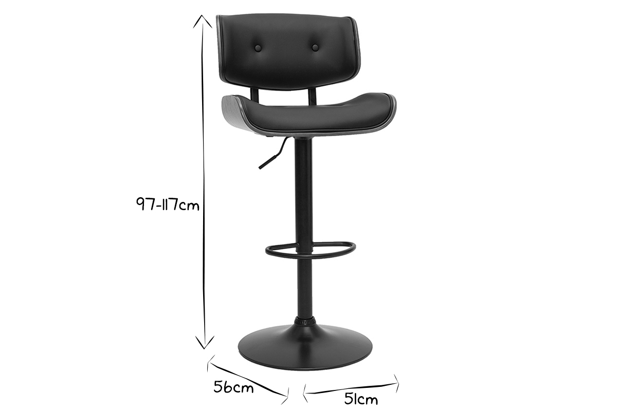 Taburete de cocina de diseo regulable negro con madera oscura BASILE