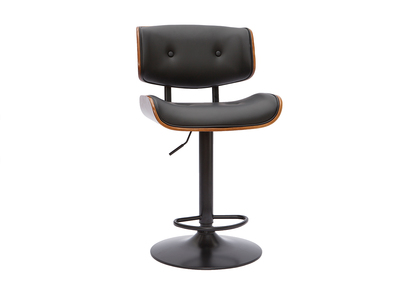 Taburete de cocina de diseño regulable negro con madera oscura BASILE