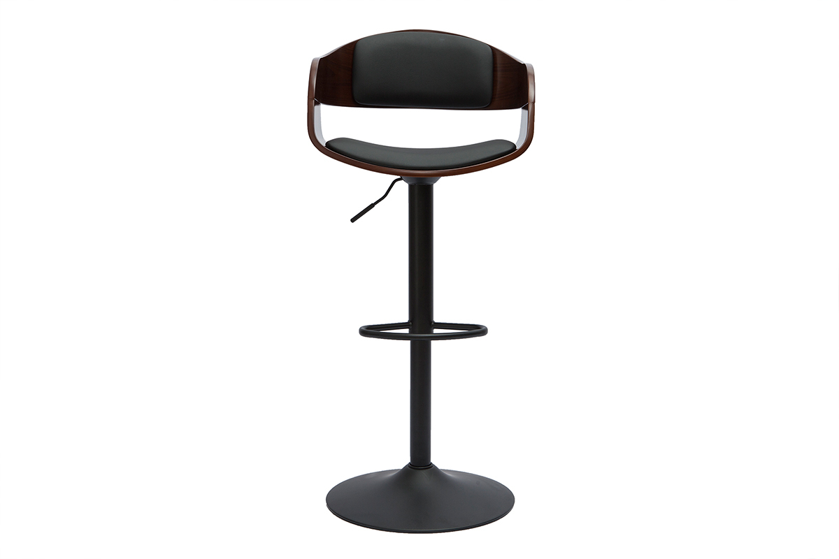 Taburete de cocina de diseo regulable negro con madera oscura EUSTACHE