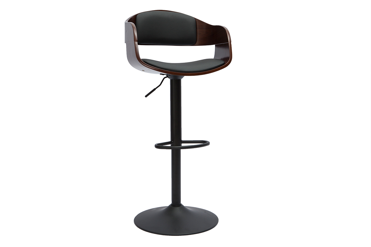 Taburete de cocina de diseo regulable negro con madera oscura EUSTACHE