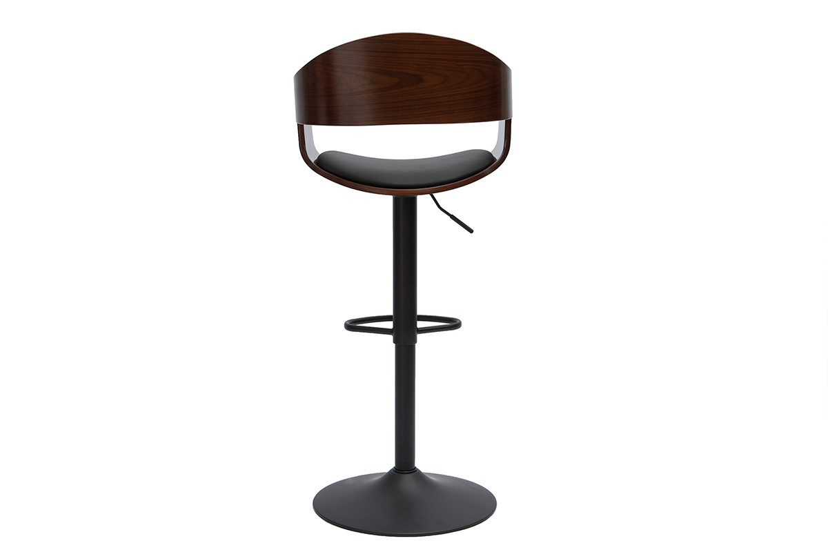 Taburete de cocina de diseo regulable negro con madera oscura EUSTACHE