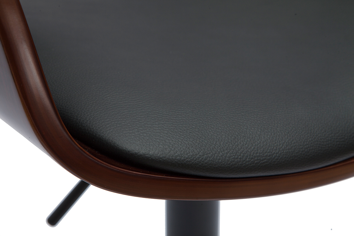 Taburete de cocina de diseo regulable negro con madera oscura EUSTACHE