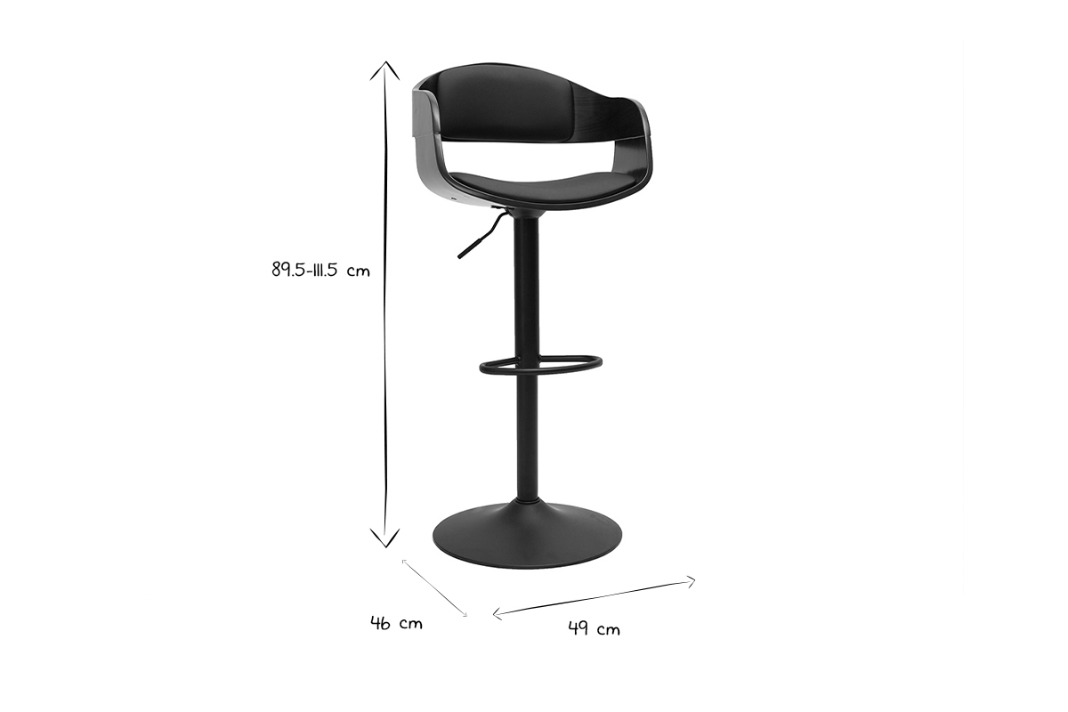 Taburete de cocina de diseo regulable negro con madera oscura EUSTACHE