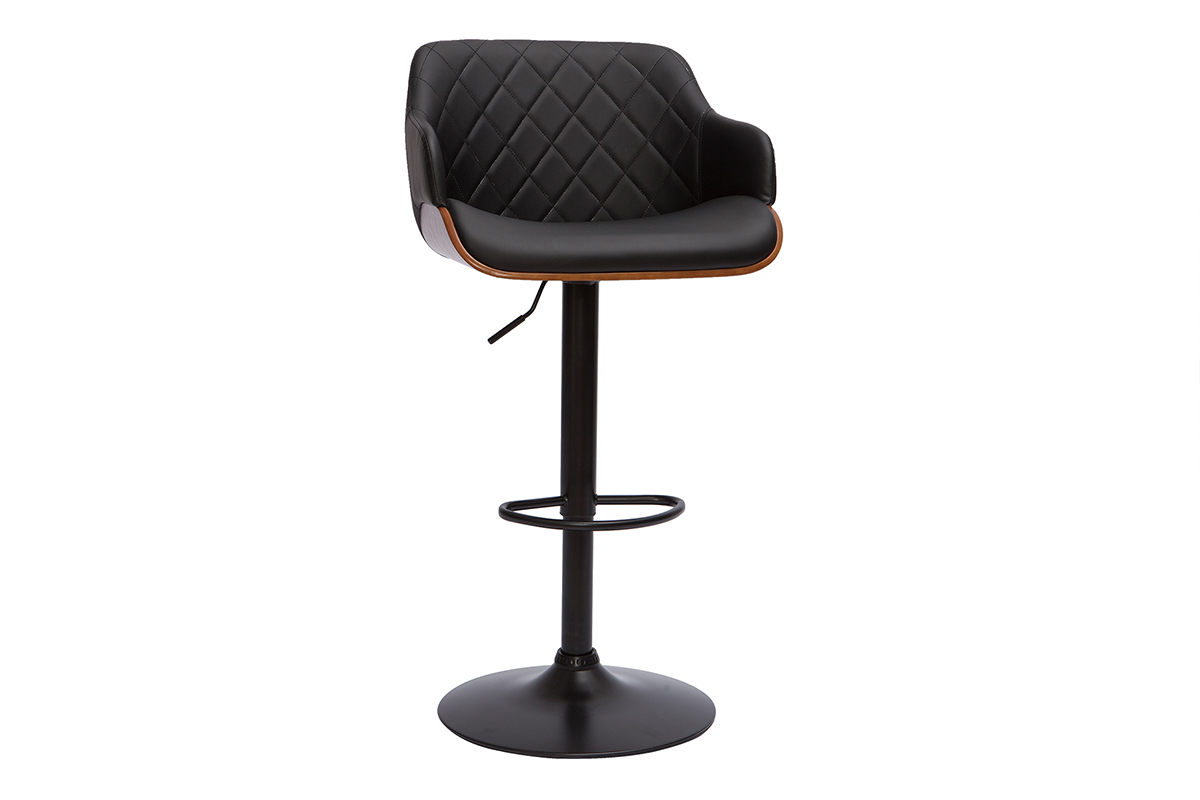 Taburete de cocina de diseo regulable negro con madera oscura LUCIEN