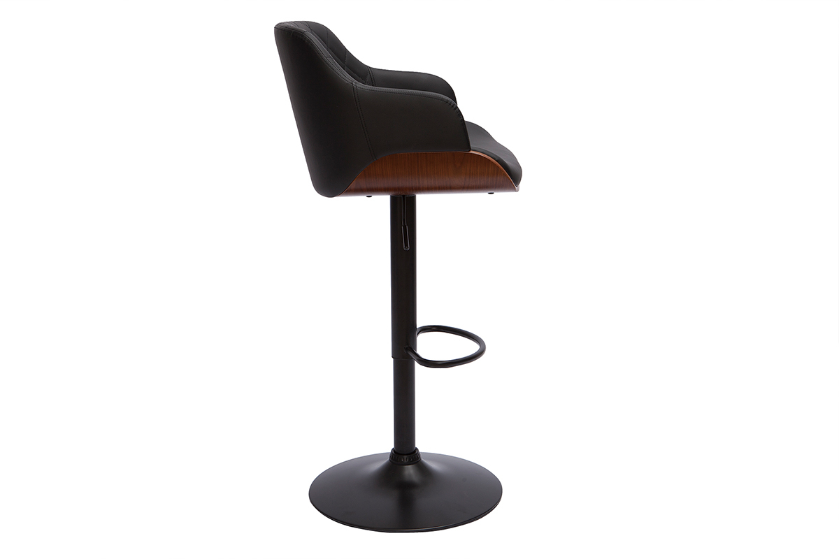 Taburete de cocina de diseo regulable negro con madera oscura LUCIEN