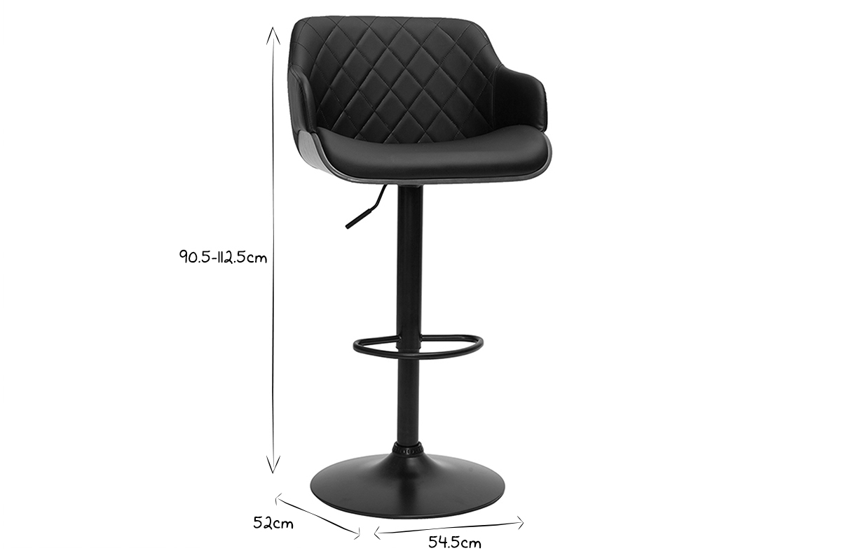 Taburete de cocina de diseo regulable negro con madera oscura LUCIEN