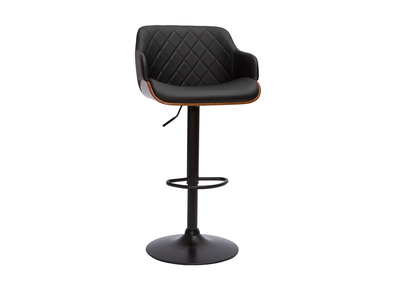 Taburete de cocina de diseño regulable negro con madera oscura LUCIEN