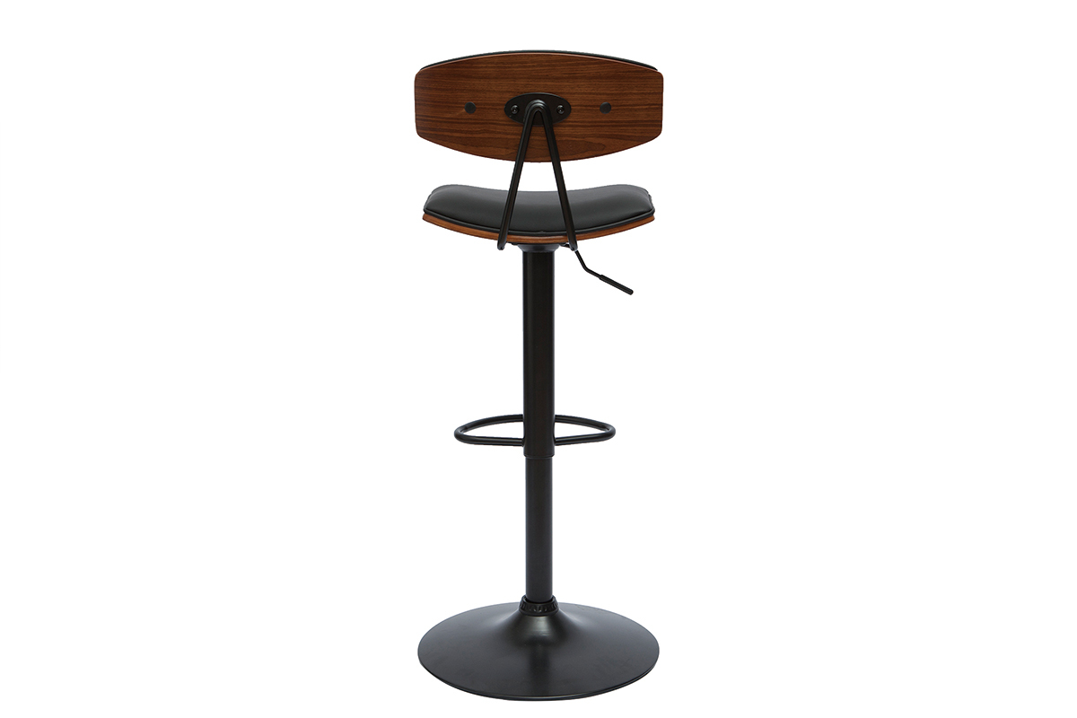 Taburete de cocina de diseo regulable negro con madera oscura VASCO