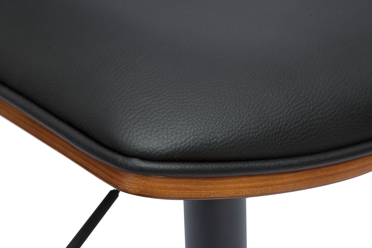 Taburete de cocina de diseo regulable negro con madera oscura VASCO
