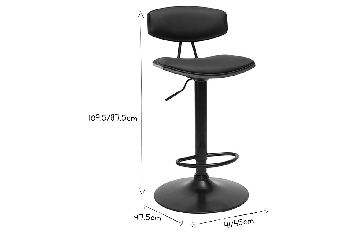 Taburete de cocina de diseo regulable negro con madera oscura VASCO