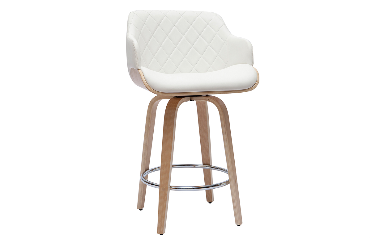 Taburete de cocina de madera clara y blanco 65cm LUCIEN