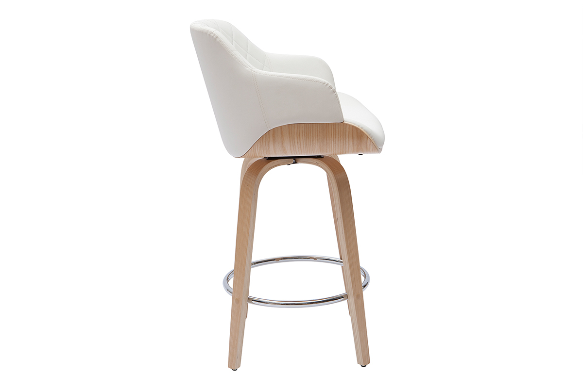 Taburete de cocina de madera clara y blanco 65cm LUCIEN