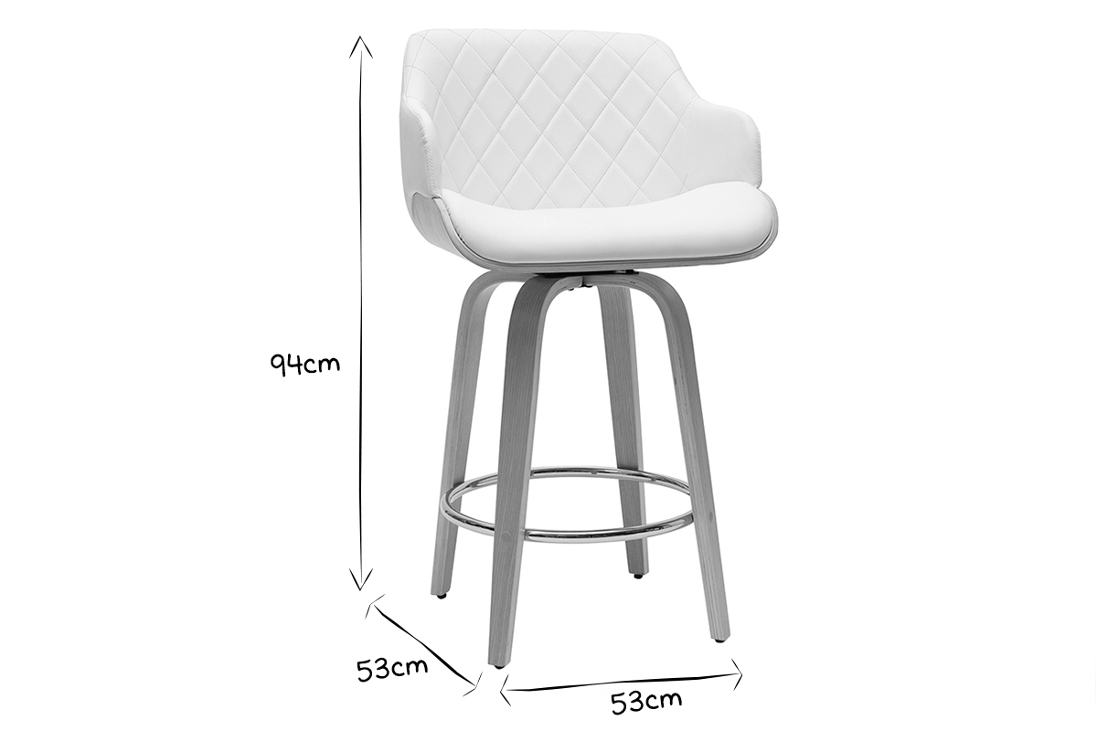 Taburete de cocina de madera clara y blanco 65cm LUCIEN