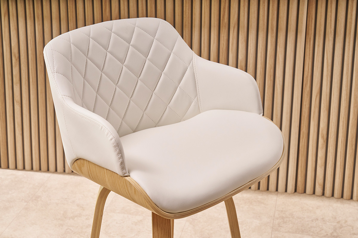 Taburete de cocina de madera clara y blanco 65cm LUCIEN