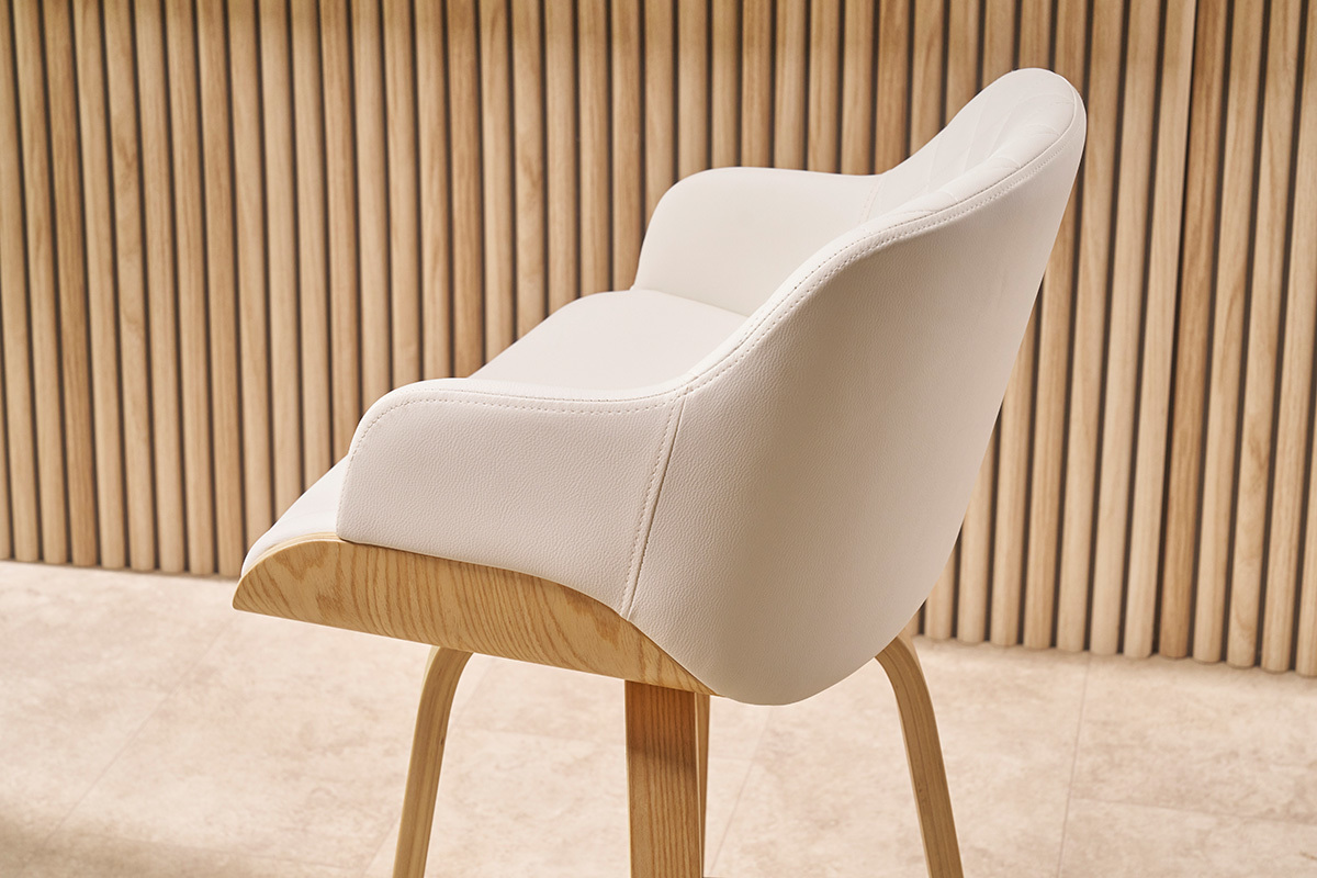 Taburete de cocina de madera clara y blanco 65cm LUCIEN