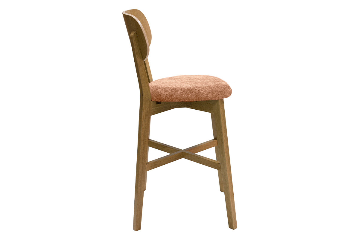 Taburete de cocina de madera de roble claro y tela efecto aterciopelado terracota 65 cm LUCIA