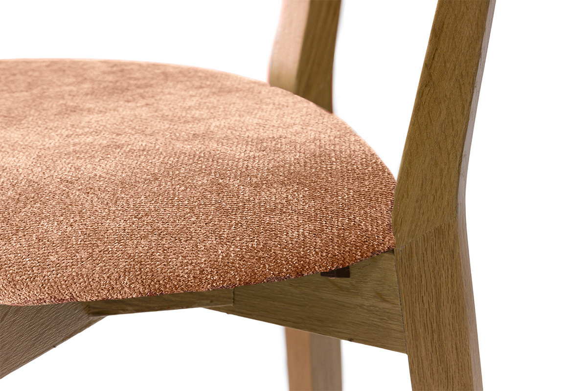 Taburete de cocina de madera de roble claro y tela efecto aterciopelado terracota 65 cm LUCIA