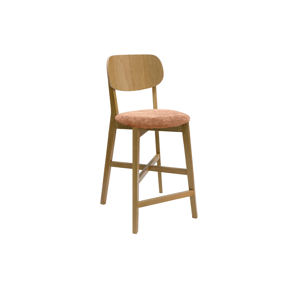 Taburete de cocina de madera de roble claro y tela efecto aterciopelado terracota 65 cm LUCIA