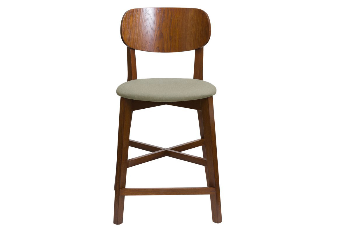 Taburete de cocina de nogal con asiento marrn glac, 65 cm de altura LUCIA