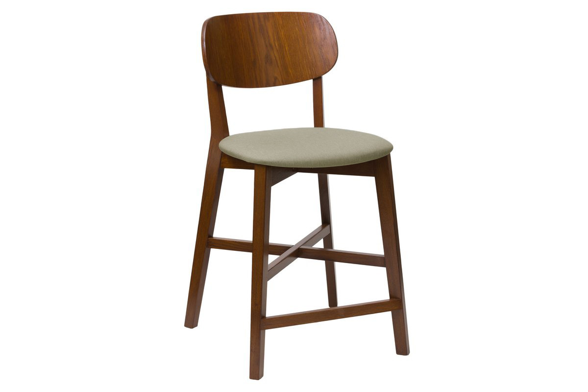 Taburete de cocina de nogal con asiento marrn glac, 65 cm de altura LUCIA