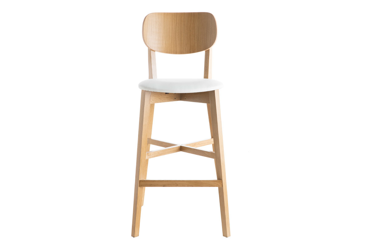 Taburete de cocina de roble con asiento blanco 75cm de altura LUCIA