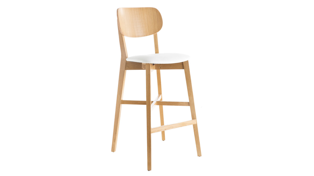 Taburete de cocina de roble con asiento blanco 75cm de altura LUCIA