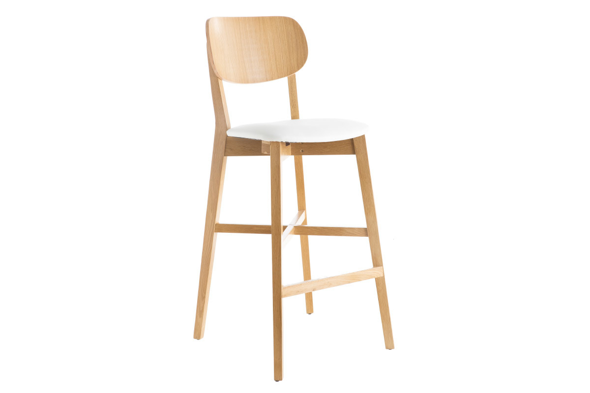 Taburete de cocina de roble con asiento blanco 75cm de altura LUCIA