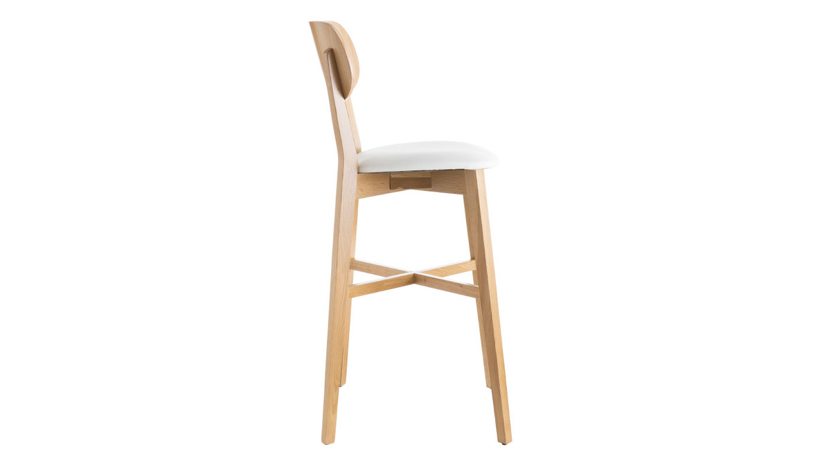 Taburete de cocina de roble con asiento blanco 75cm de altura LUCIA