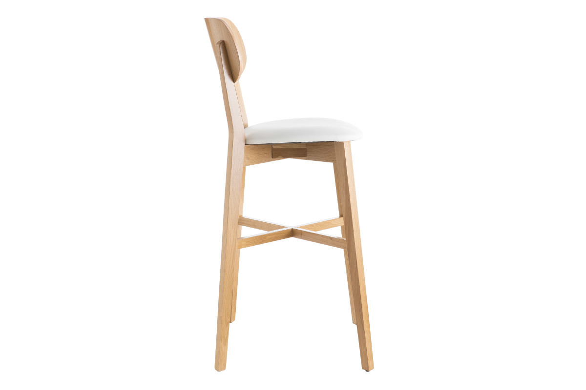 Taburete de cocina de roble con asiento blanco 75cm de altura LUCIA