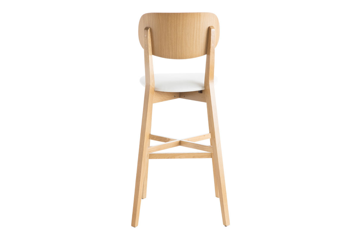 Taburete de cocina de roble con asiento blanco 75cm de altura LUCIA