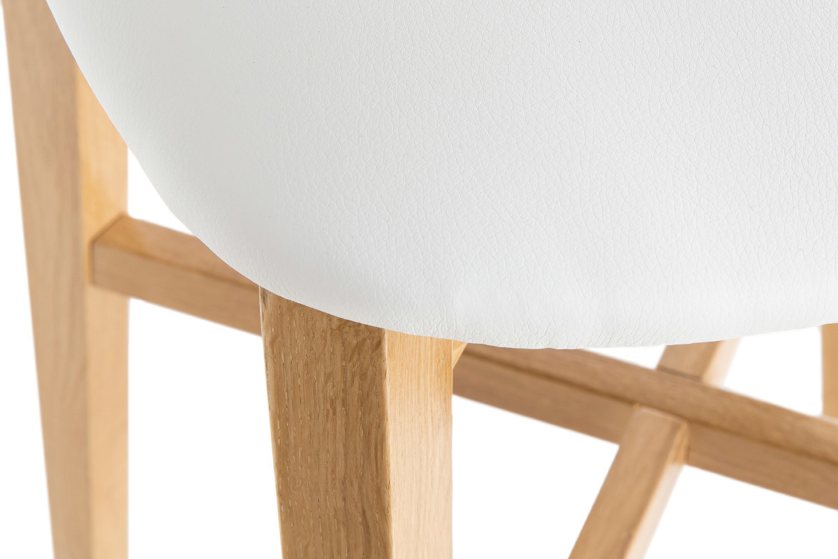 Taburete de cocina de roble con asiento blanco 75cm de altura LUCIA