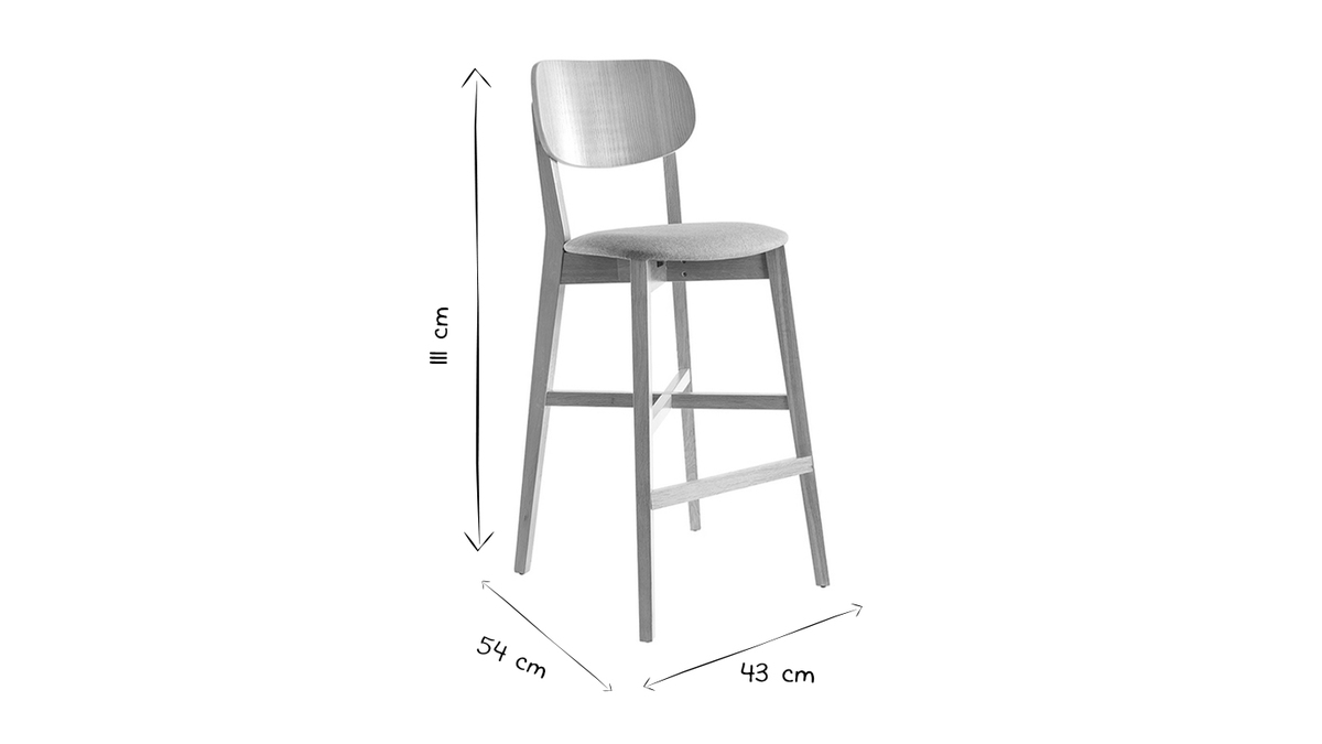 Taburete de cocina de roble con asiento blanco 75cm de altura LUCIA