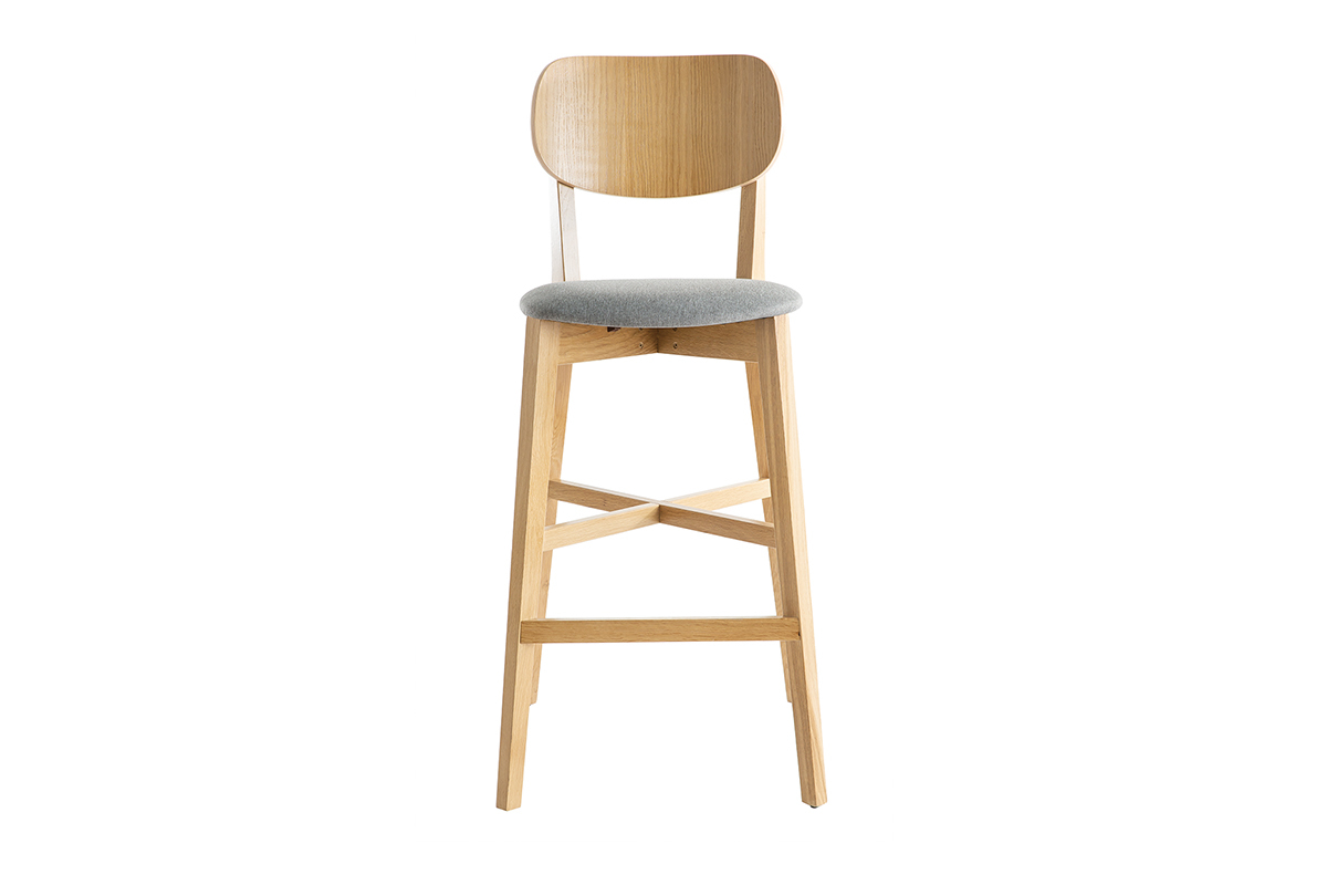 Taburete de cocina de roble con asiento gris jaspeado 75cm LUCIA