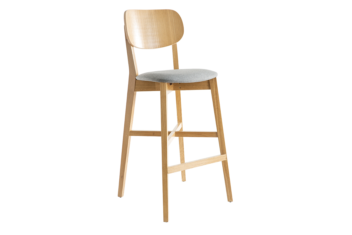 Taburete de cocina de roble con asiento gris jaspeado 75cm LUCIA