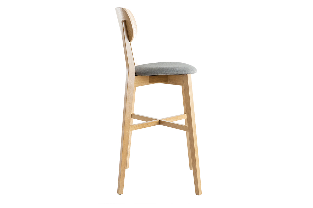 Taburete de cocina de roble con asiento gris jaspeado 75cm LUCIA