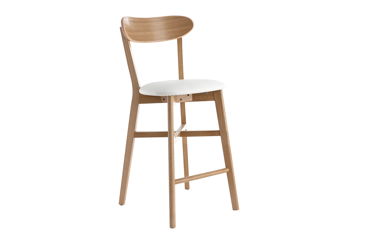 Taburete de cocina de roble vintage con asiento blanco 65cm DOVE
