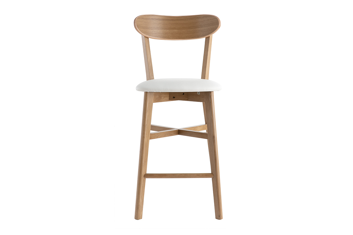 Taburete de cocina de roble vintage con asiento blanco 65cm DOVE