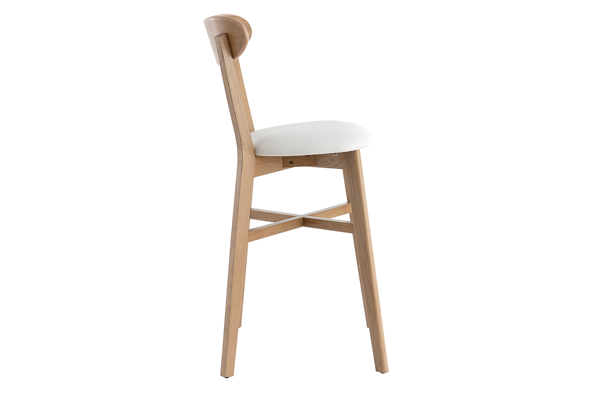 Taburete de cocina de roble vintage con asiento blanco 65cm DOVE