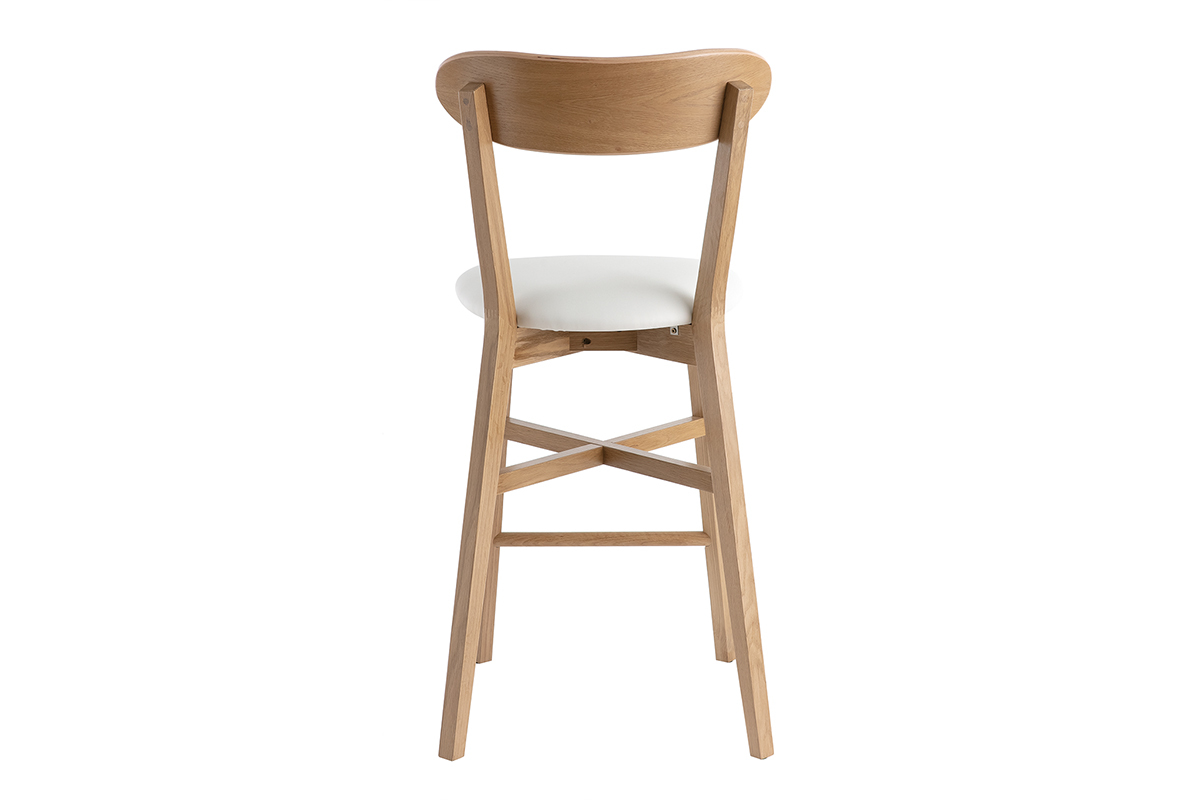 Taburete de cocina de roble vintage con asiento blanco 65cm DOVE