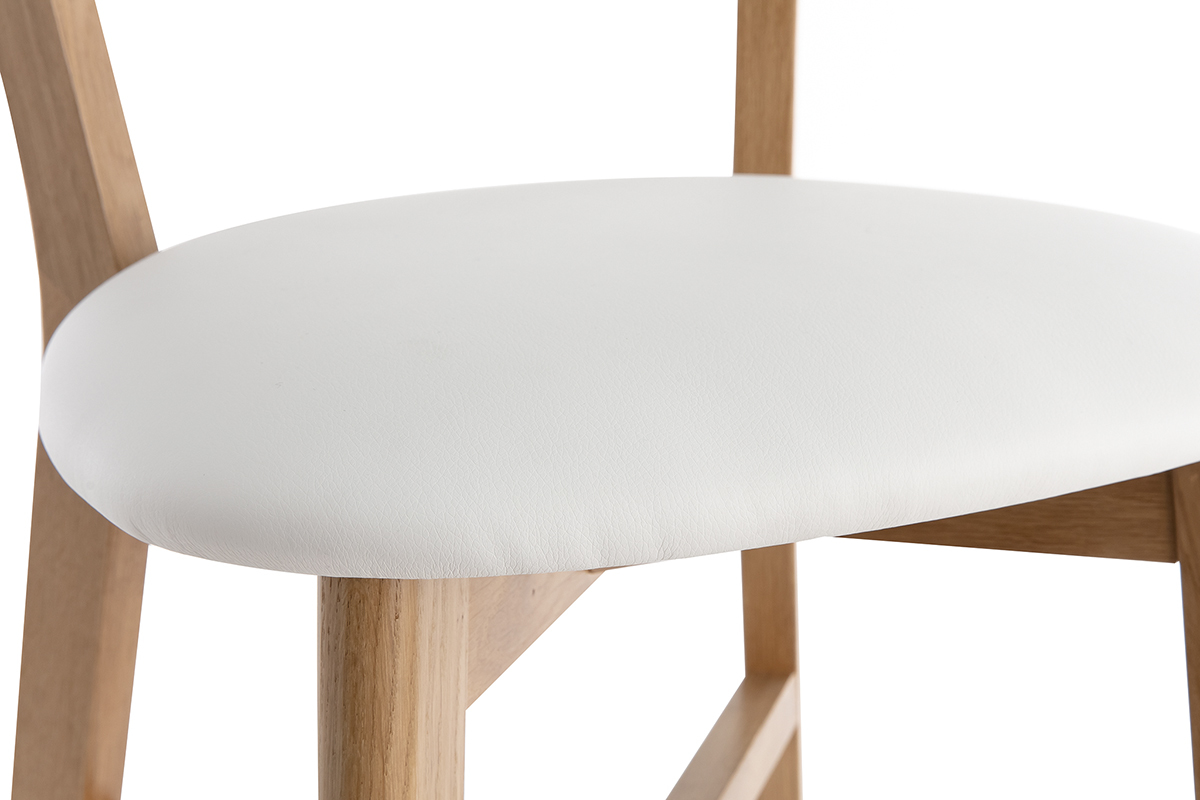 Taburete de cocina de roble vintage con asiento blanco 65cm DOVE