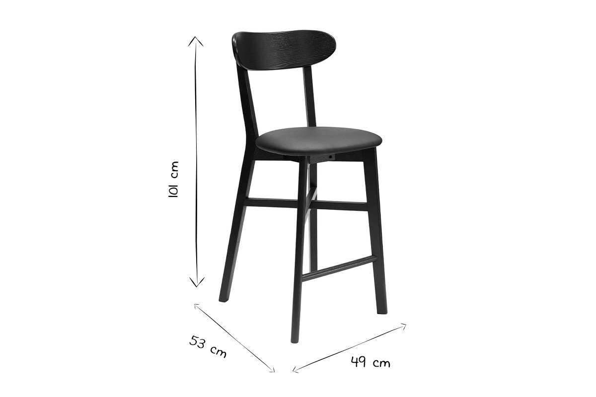 Taburete de cocina de roble vintage con asiento blanco 65cm DOVE