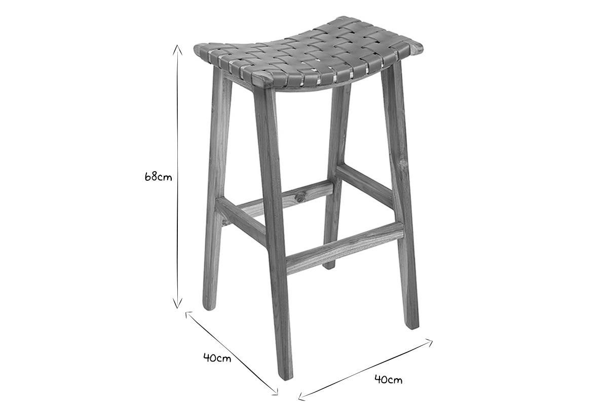 Taburete de cocina de teca y cuero 65cm LODGE