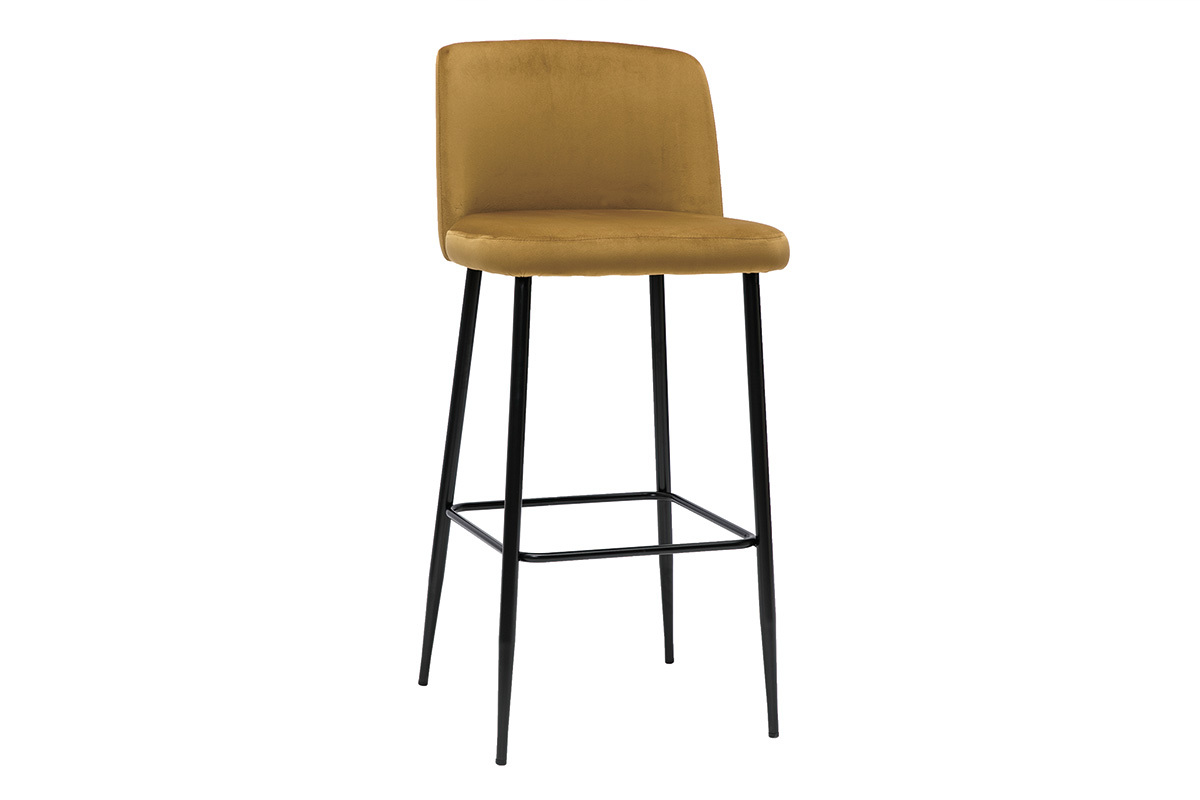 Taburete de cocina de terciopelo bronce con patas de metal negro 78cm MONTI
