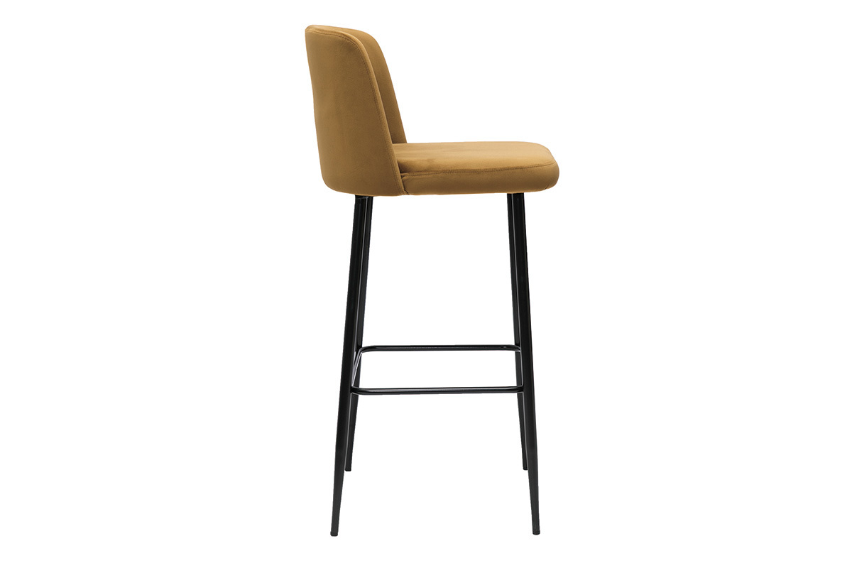 Taburete de cocina de terciopelo bronce con patas de metal negro 78cm MONTI