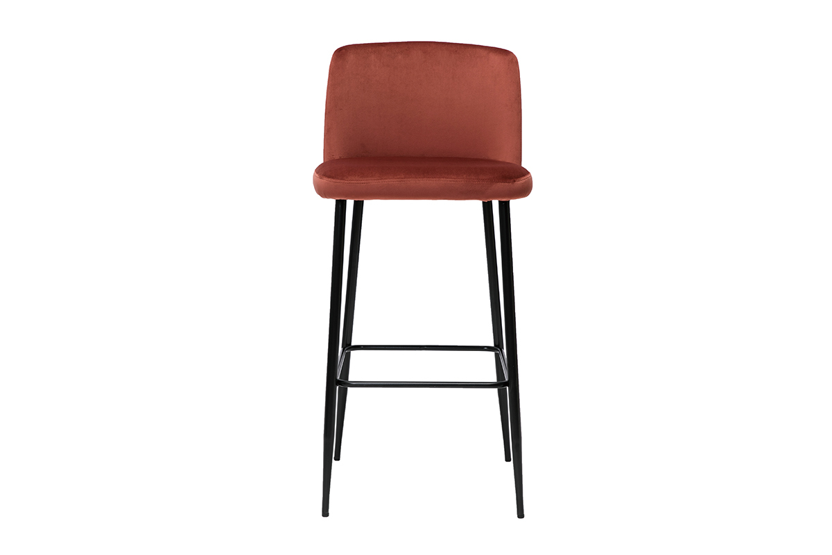 Taburete de cocina de terciopelo terracota con patas de metal negro 78cm MONTI