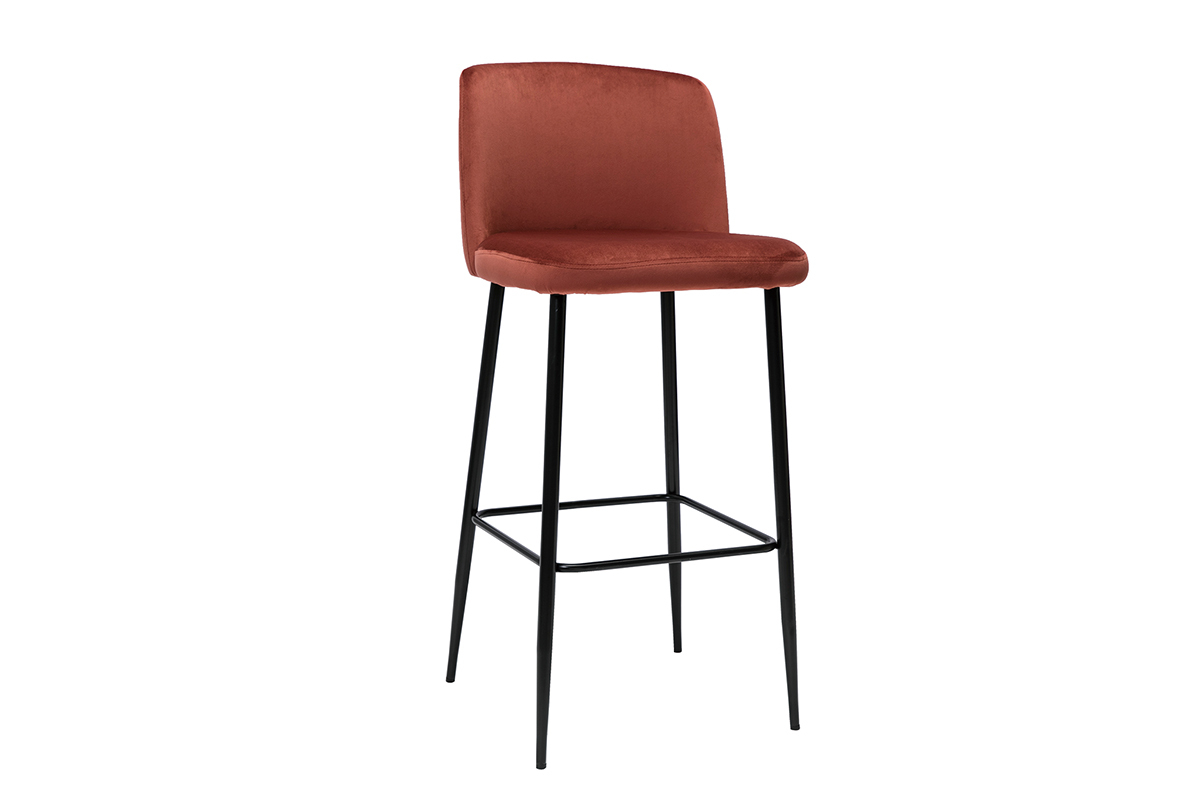 Taburete de cocina de terciopelo terracota con patas de metal negro 78cm MONTI