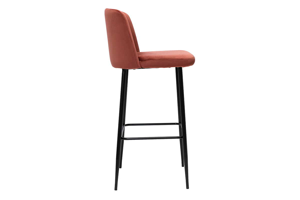 Taburete de cocina de terciopelo terracota con patas de metal negro 78cm MONTI