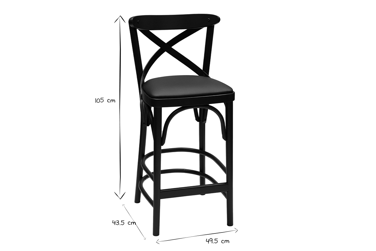 Taburete de cocina estilo bistrot de haya maciza negra 65 cm MARCEL