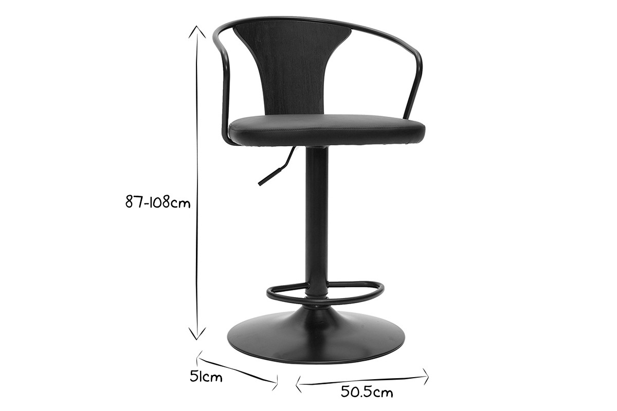 Taburete de cocina estilo industrial regulable negro BECKETT