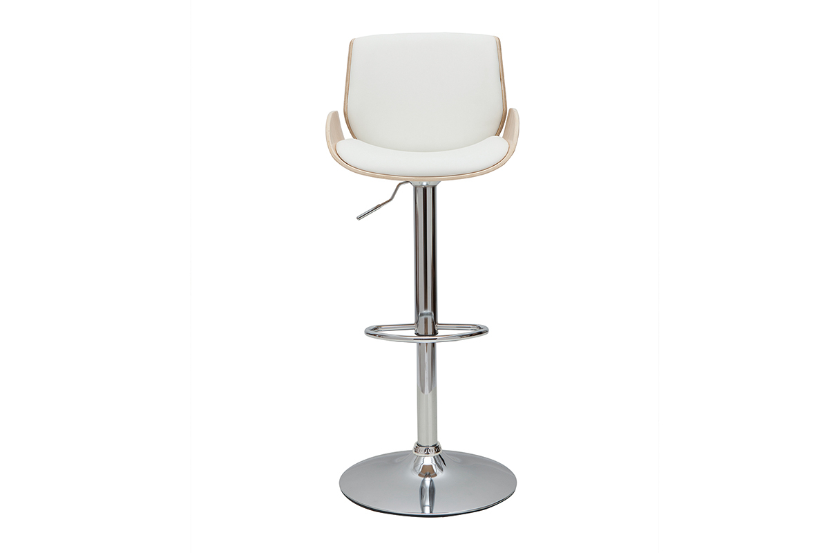 Taburete de cocina regulable blanco y madera clara VESPER